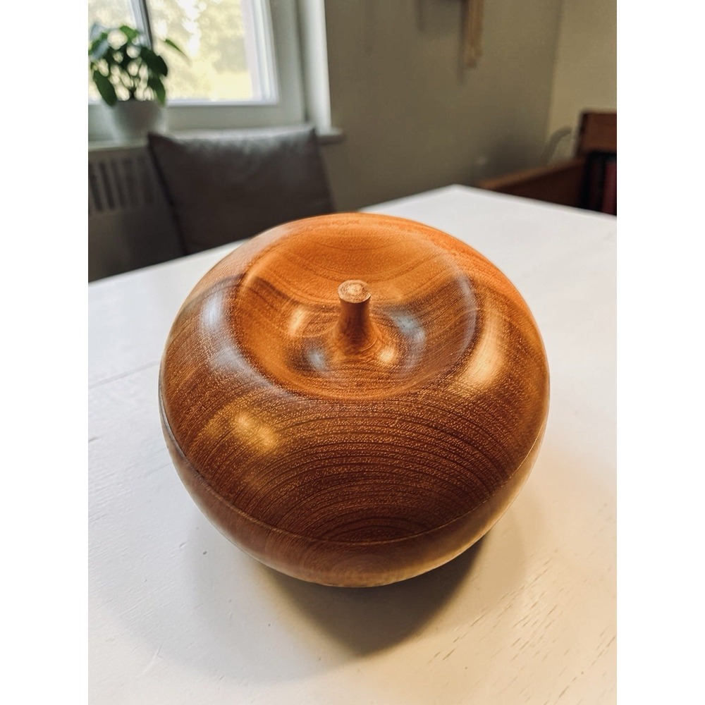 VTG MCM Hand Turned Wood Apple Trinket Box